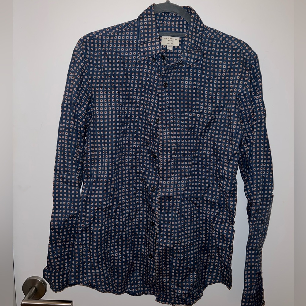club monaco flowers button down, mens small EUC